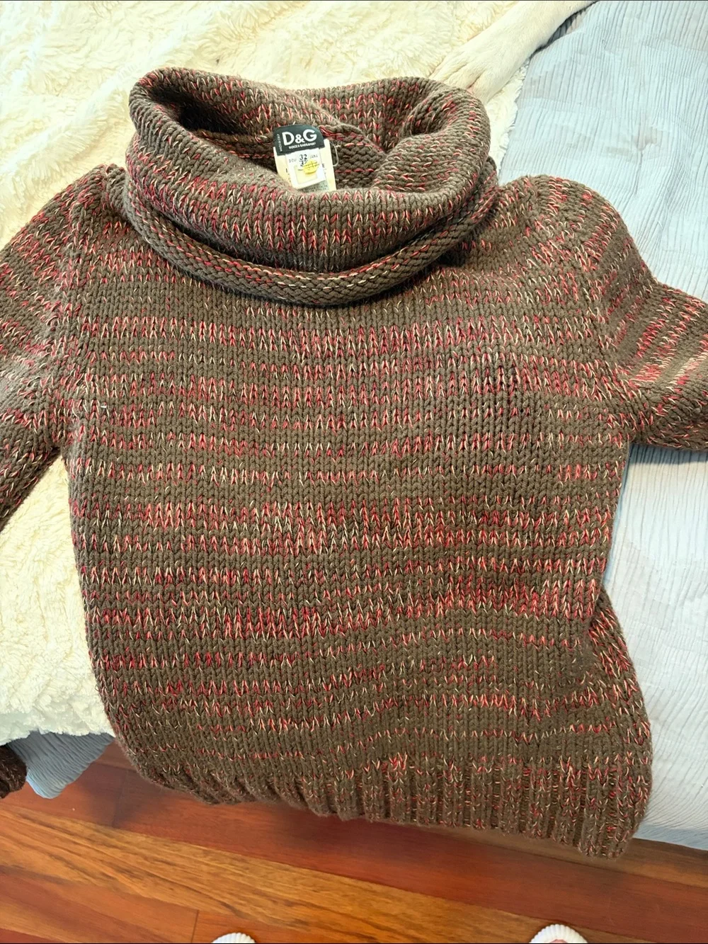 D&G Olive & Red Marled Cowl Neck Sweater